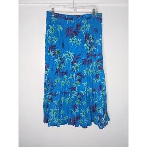 Lane Bryant Skirt Womens Plus Blue Palm Print Pleated Long Elastic Waist Boho